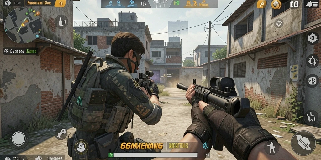 Screenshot gameplay 66MENANG dengan aksi menembak yang seru.