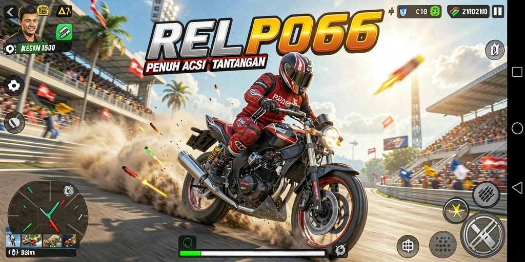 Tangkapan layar gameplay KEPO66 yang penuh aksi balapan motor.