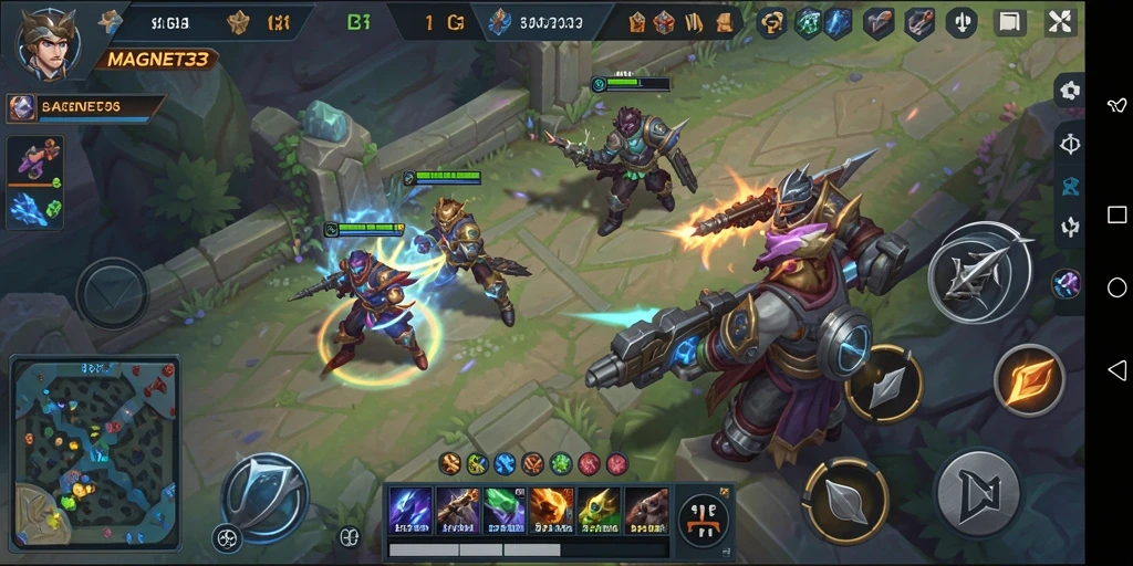 Screenshot gameplay MOBA dengan aksi tim yang mendebarkan.