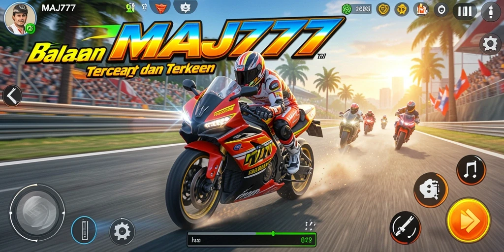 Tampilan gameplay balapan motor yang mendebarkan di MAJ777.