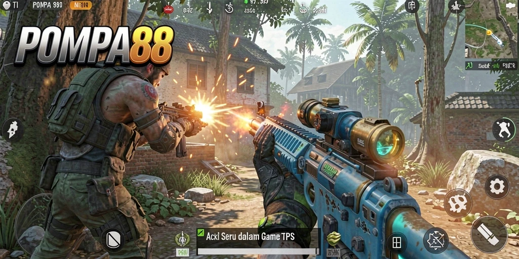 Screenshot POMPA88 menampilkan aksi intens dalam pertempuran TPS.