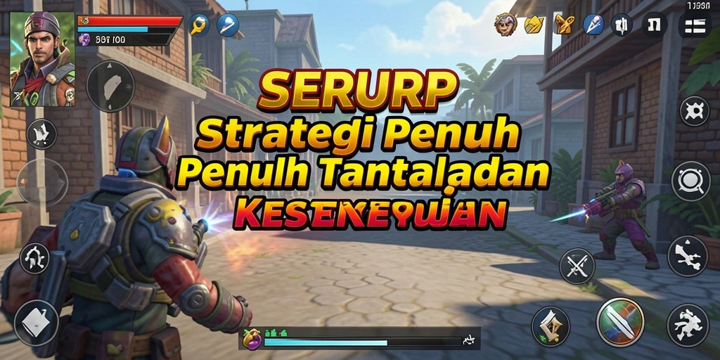 Tampilan aksi seru dalam gameplay strategi SERURP.