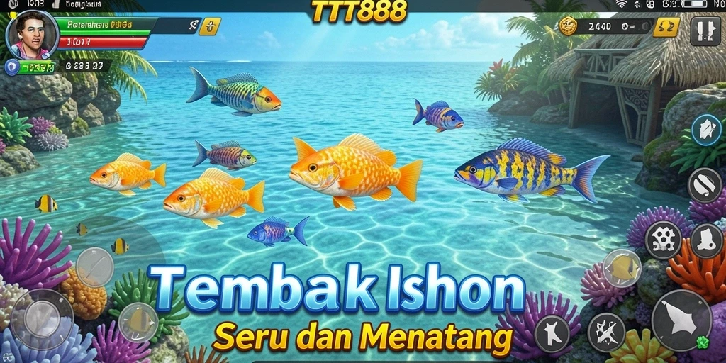 Screenshot TTT888 menampilkan aksi menembak ikan yang seru.